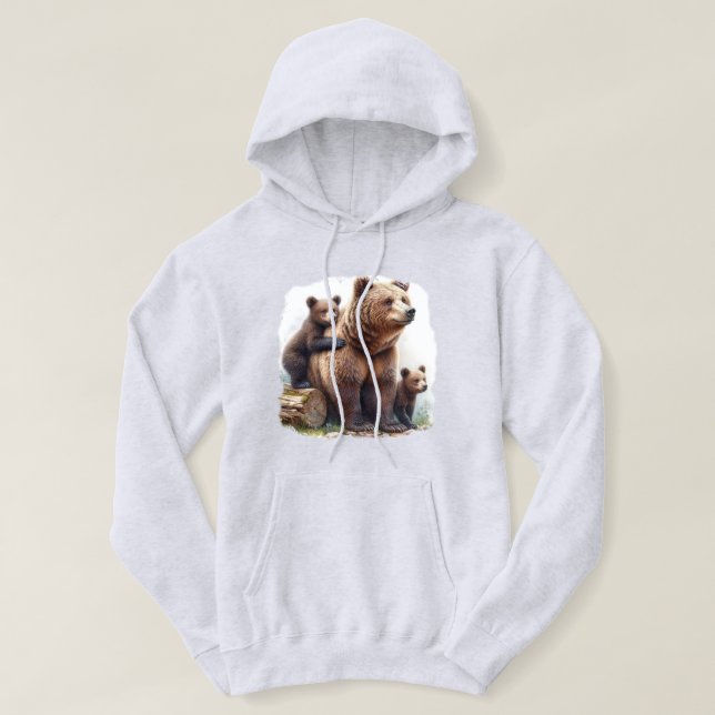 Björn med två Unge Hoodie (Design framsida)