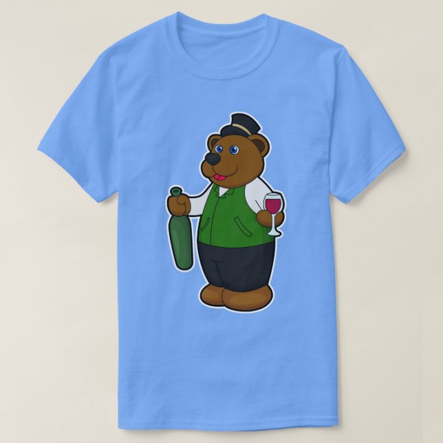 Björn med Vin glas Vin flaska T Shirt (Design framsida)