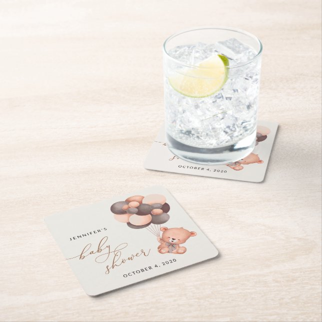 Björn, Nalle, brunballonger, babyskor Underlägg Papper Kvadrat (Insitu)