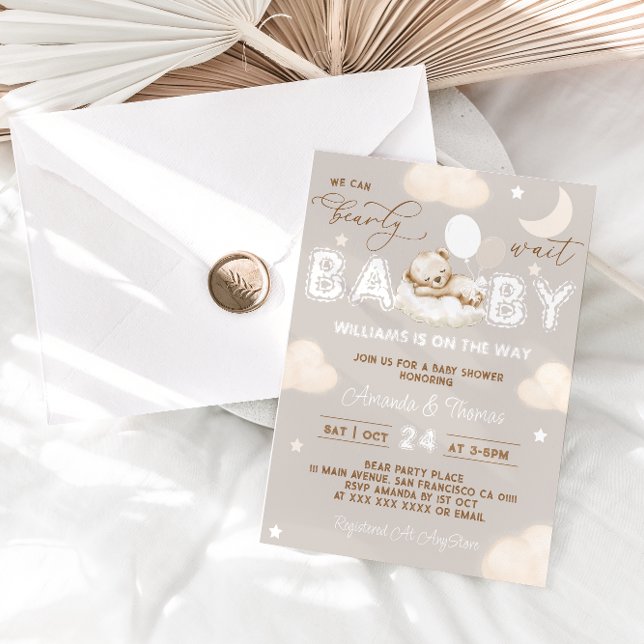 Björn Neutrala Ballonger Baby Shower Inbjudningar (Skapare uppladdad)
