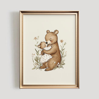 Björn Nurserieskylt, Vintage Stil Nursery TRYCKBAR Poster
