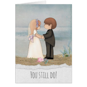 Björn och brudgumm på strandårsdagen hälsningskort