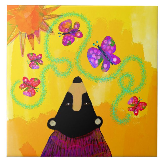 Björn och fjärilar Trivet Kakelplatta (Framsidan)