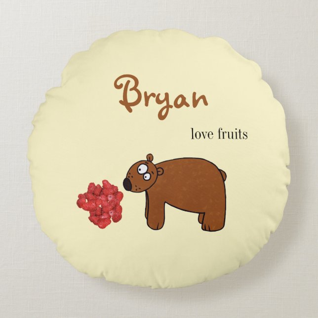 Björn och hallon rund kudde (Framsidan)