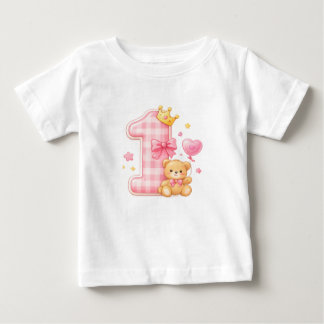 Björn och rutig ettårs födelsedagsbaby t-shirt