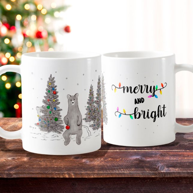 Björn och Träd jul Mugg, Merry och Bright Mugg (Skapare uppladdad)