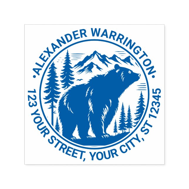 Björn och träd Siluett #2 Namn Returadress Självfärgande Stämpel (Design)