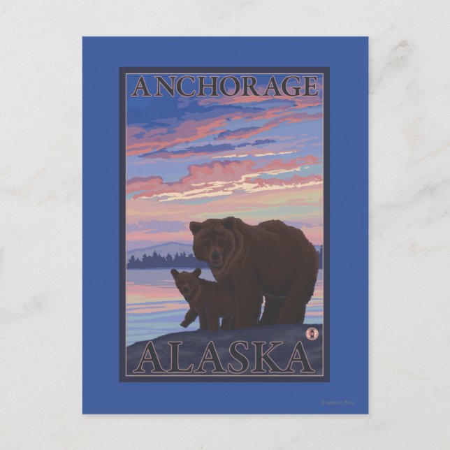 Björn och unge - Anchorage, Alaska Vykort (Framsida)