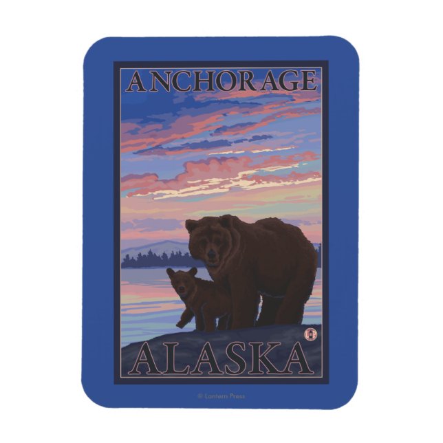 Björn och Unge - ankorage, Alaska Magnet (Vertikal)