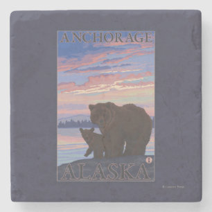Björn och Unge - ankorage, Alaska Stenunderlägg