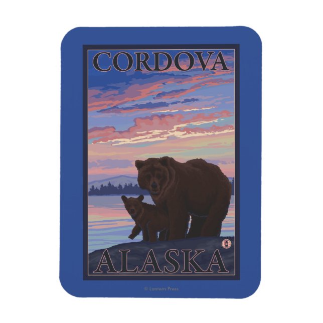 Björn och Unge - Cordova, Alaska Magnet (Vertikal)