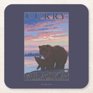 Björn och unge - curry, Alaska Underlägg Papper Kvadrat