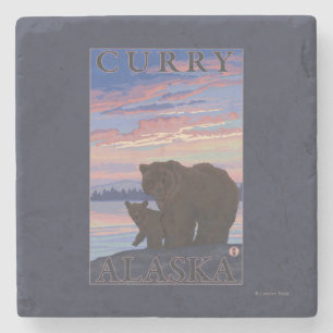 Björn och unge - curry, Alaska Underlägg Sten