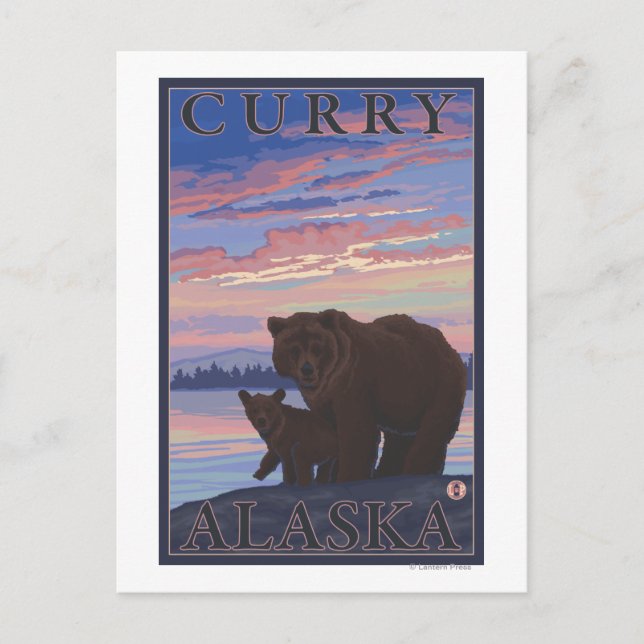 Björn och unge - Curry, Alaska Vykort (Framsida)