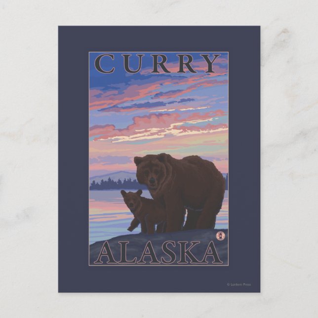 Björn och Unge - Curry, Alaska Vykort (Framsida)