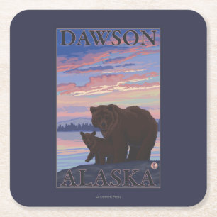 Björn och unge - Dawson, Alaska Underlägg Papper Kvadrat