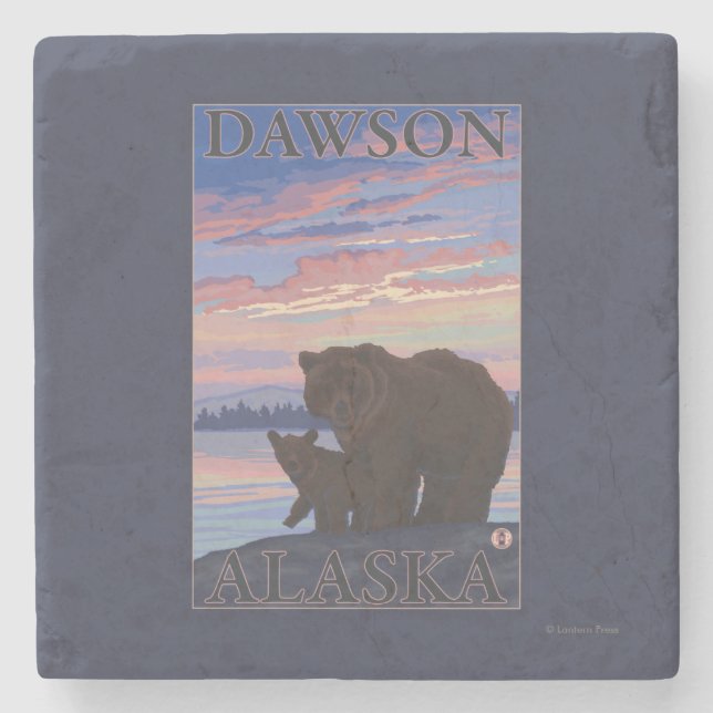 Björn och unge - Dawson, Alaska Underlägg Sten (Framsidan)