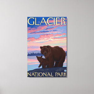Björn och unge - glaciärnationalpark, MT Canvastryck