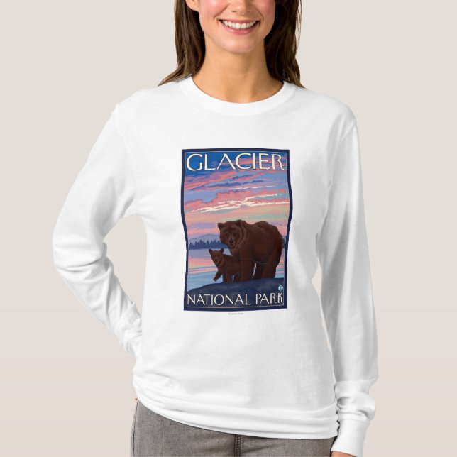Björn och unge - glaciärnationalpark, MT Tee Shirt (Framsida)