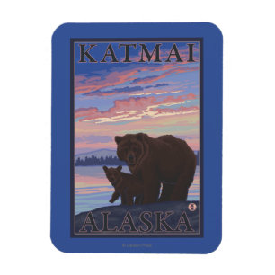 Björn och unge - Katmai, Alaska Magnet