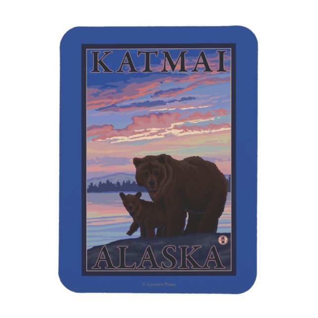 Björn och Unge - Katmai, Alaska Magnet (Vertikal)