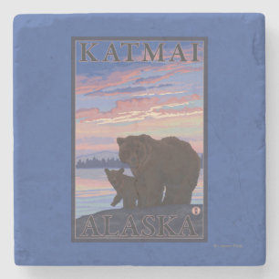 Björn och unge - Katmai, Alaska Stenunderlägg