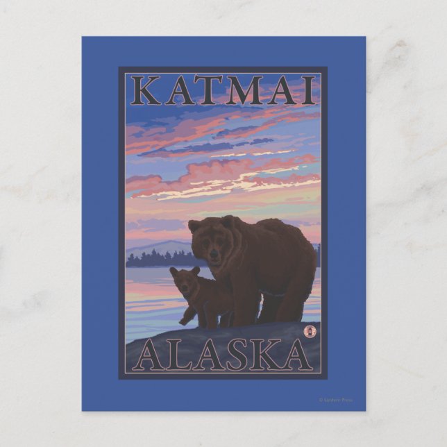 Björn och Unge - Katmai, Alaska Vykort (Framsida)