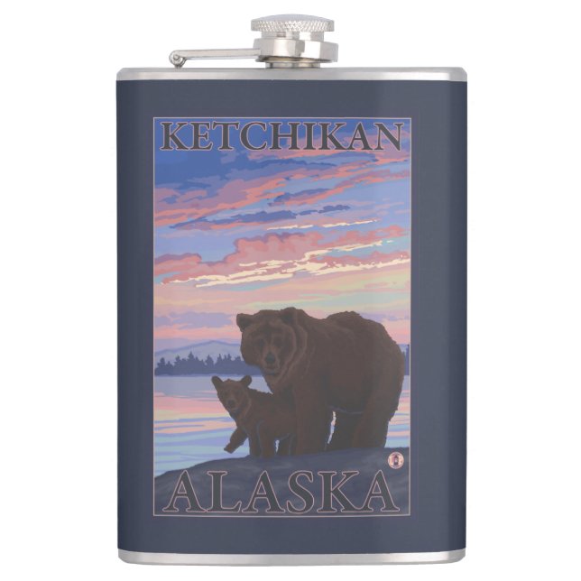 Björn och unge - Ketchikan, Alaska Fickplunta (Framsidan)