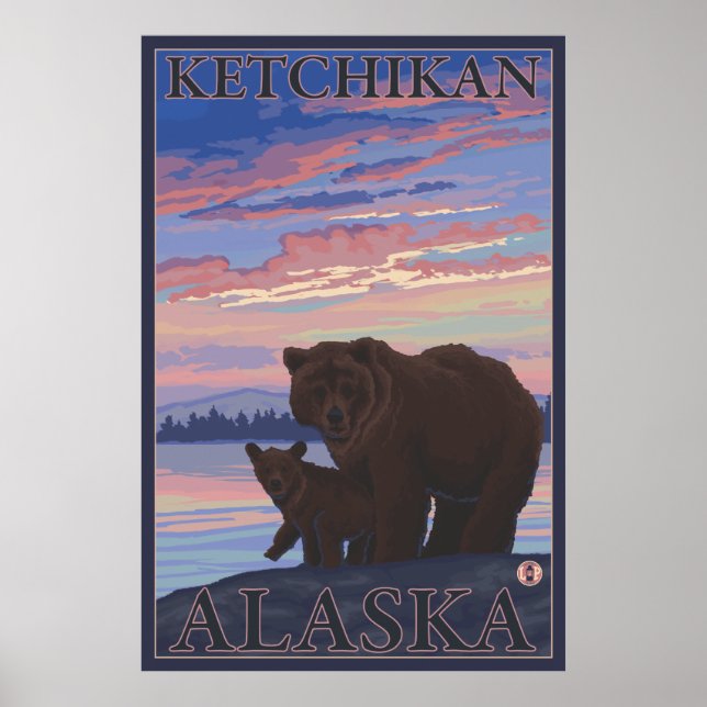 Björn och Unge - Ketchikan, Alaska Poster (Framsidan)