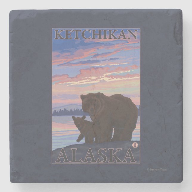 Björn och unge - Ketchikan, Alaska Stenunderlägg (Framsidan)
