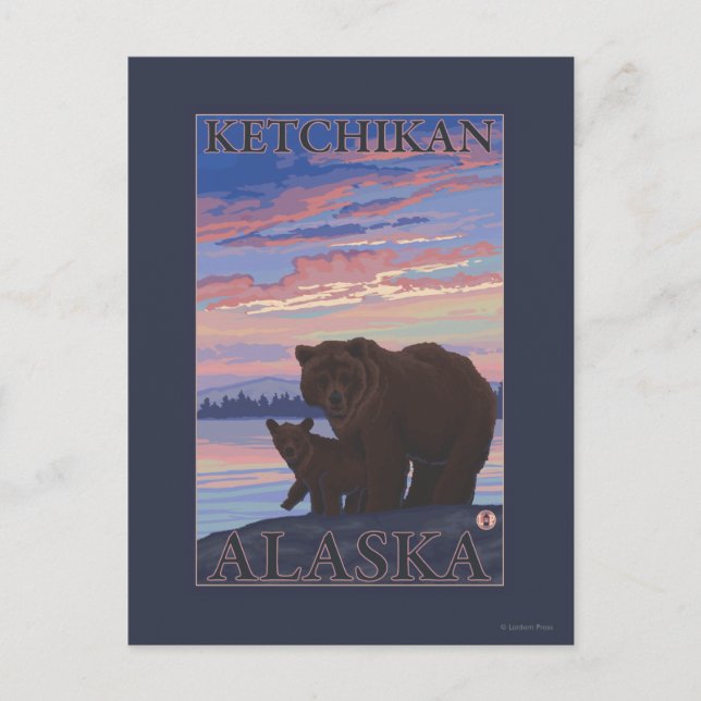 Björn och Unge - Ketchikan, Alaska Vykort (Framsida)