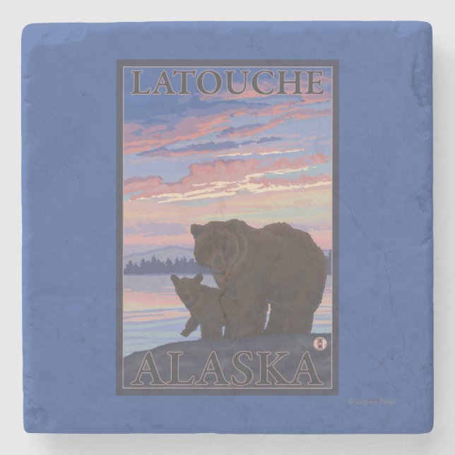 Björn och unge - Latouche, Alaska Stenunderlägg (Framsidan)