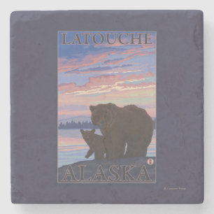 Björn och unge - Latouche, Alaska Underlägg Sten