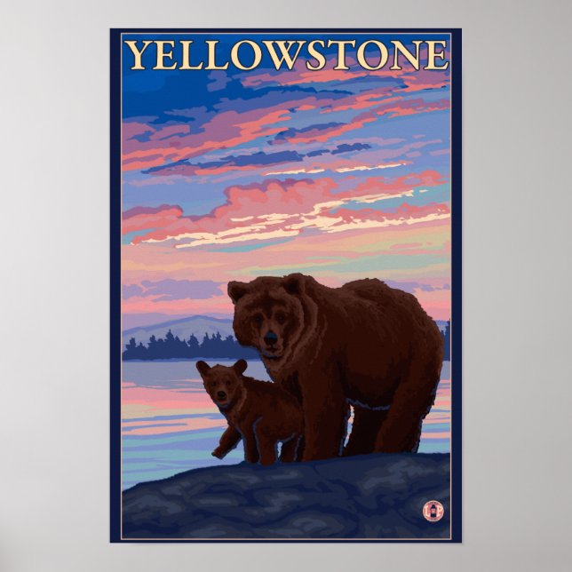 Björn och Unge - nationalparken Yellowstone Poster (Framsidan)