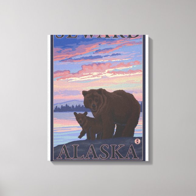 Björn och Unge - Sälj, Alaska Canvastryck (Framsida)