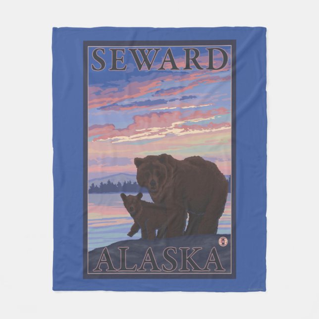 Björn och unge - Seward, Alaska Fleecefilt (Framsidan)