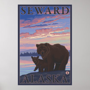 Björn och Unge - Seward, Alaska Poster