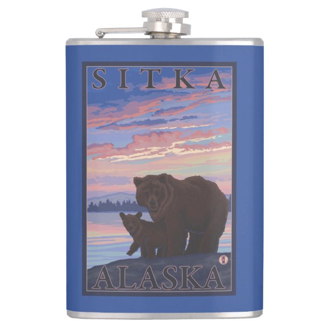 Björn och unge - Sitka, Alaska Fickplunta (Framsidan)