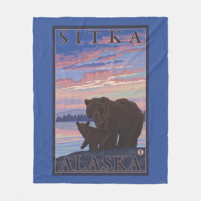Björn och unge - Sitka, Alaska Fleecefilt (Framsidan)