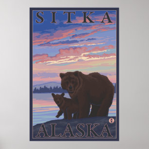 Björn och Unge - Sitka, Alaska Poster