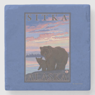 Björn och unge - Sitka, Alaska Stenunderlägg