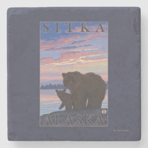 Björn och unge - Sitka, Alaska Underlägg Sten