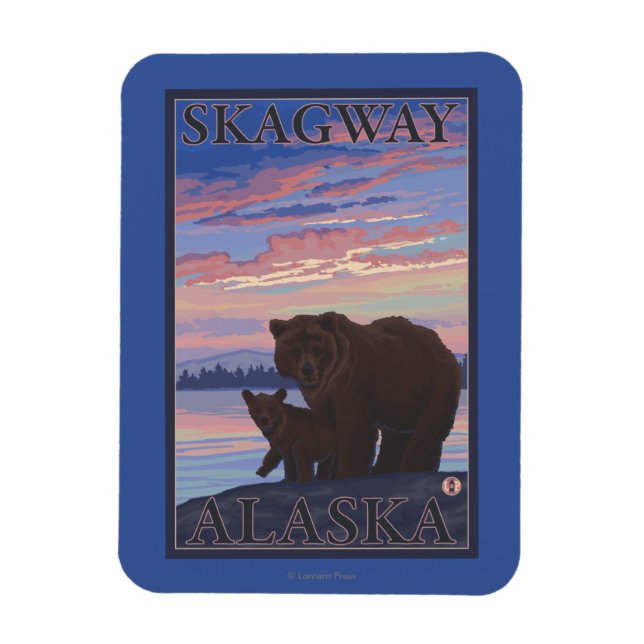 Björn och Unge - Skagway, Alaska Magnet (Vertikal)
