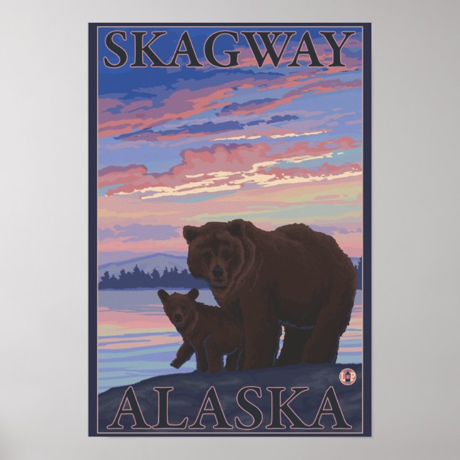 Björn och Unge - Skagway, Alaska Poster (Framsidan)