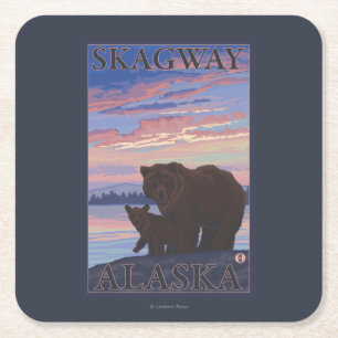 Björn och unge - Skagway, Alaska Underlägg Papper Kvadrat