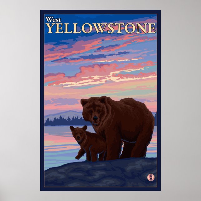 Björn och Unge - Väster Yellowstone, Montana Poster (Framsidan)