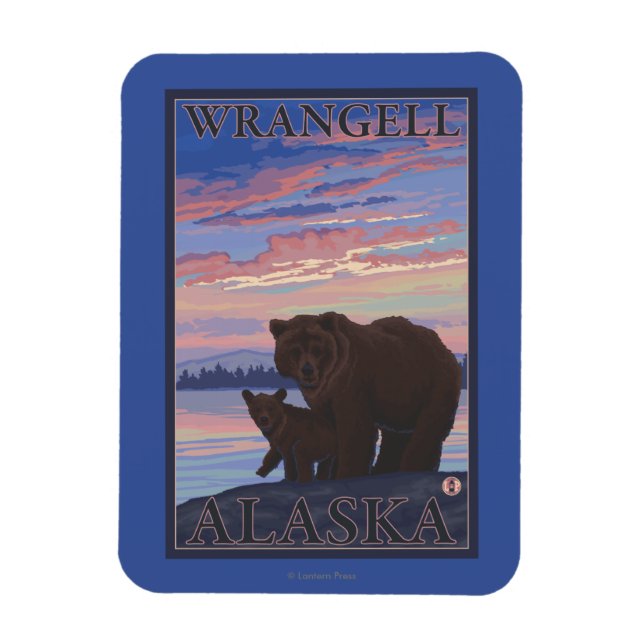 Björn och Unge - Wrangell, Alaska Magnet (Vertikal)