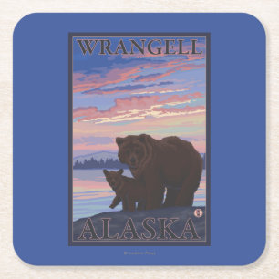 Björn och unge - Wrangell, Alaska Underlägg Papper Kvadrat