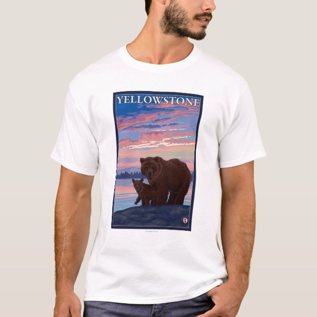 Björn och unge - Yellowstone nationalpark Tee (Framsida)