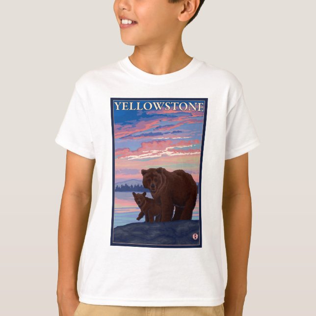 Björn och unge - Yellowstone nationalpark Tee Shirt (Framsida)